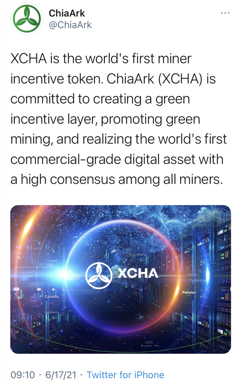 ChiaArk(XCHA)全球首个矿工通证