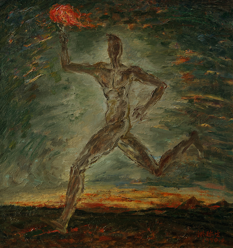 油画作品8《圣火 》规格：44cmx33cm 创作于1990年.jpg