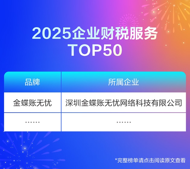 AI赋能代账行业 | 金蝶账无忧成功入选“2025中国财税服务企业TOP50”榜单第二名！